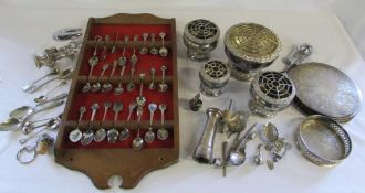 Various silver plate inc rose bowls and collectors teaspoons (small quantity of sterling silver)