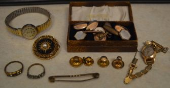 Various rolled gold / gold plated jewellery including rings, brooch,
