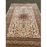 Gold & ivory ground cashmere carpet shakass medallion design 304cm by 195cm