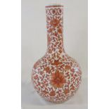 Late 19th / early 20th century Chinese vase with copper red / coral red decoration of flowers and