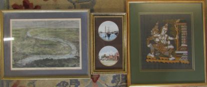 Assorted prints etc inc Oxford & Cambridge Boat Race - birdseye view of the course March 20,