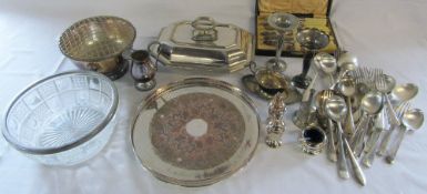 Quantity of silver plate inc cutlery, condiments,