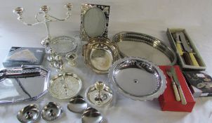 Assorted silver plate inc candelabra & tray