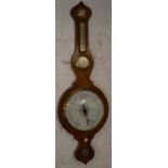 19th century banjo wall barometer with onion top, silvered dial,