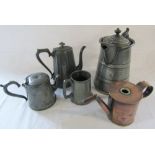 Assorted pewter & brass ware (some af) inc large lined 19th century flagon (lid is detached)