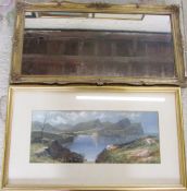 Framed watercolour of a coastal scene & a gilt framed mirror