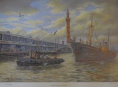 Limited edition signed print of Grimsby Docks entitled 'Fresh Fish For Market' by Keith Baldock,