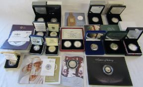 Various silver proof coin sets inc The Falkland Islands liberation crown,