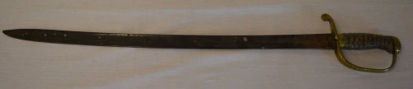 Officers dress sword with brass hilt, no markings, in poor condition,