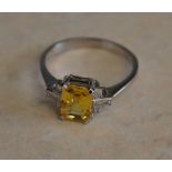 18ct white gold yellow sapphire and diamond ring, total approx weight 3.