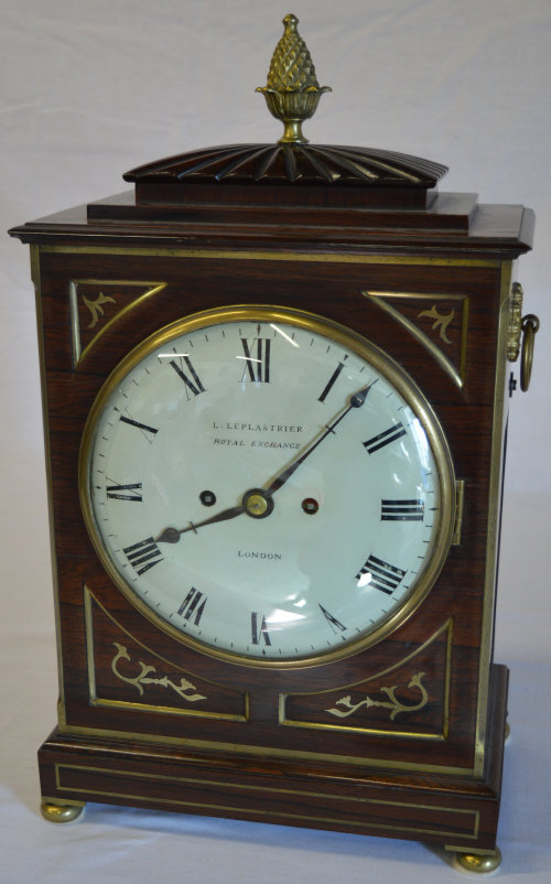 George III / Regency rosewood and brass repeating bracket clock, the dial marked L Leplastrier,