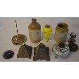 Various oil lamp bases (some broken) Jones's flagon,