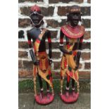 Pair of carved wooden African tribal figures H65cm