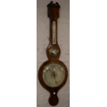 19th century banjo wall barometer with thermometer and small convex mirror