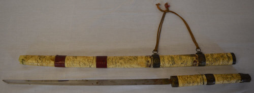 Japanese Meiji period ivory or bone Wakizashi, blade length approx 43cm,