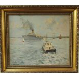 Oil on board of a shipping scene by William Eric Thorp (1901-1993) signed lower left corner 36 cm x