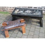 Oriental style coffee table and a camel stool