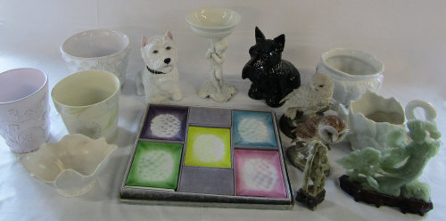 Miscellaneous ceramics etc inc plant pots & soapstone oriental figures