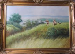 Oil on canvas of a hunting scene by A Carlson 102 cm x 72 cm
