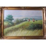 Oil on canvas of a hunting scene by A Carlson 102 cm x 72 cm