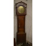 George III 30 hour oak long case clock with circular brass dial engraved with maker's name Benjamin