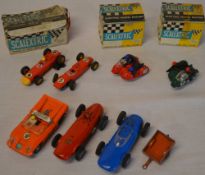 Vintage scalextric toys with tatty boxes and 4 other small car toys including Dinky