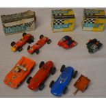 Vintage scalextric toys with tatty boxes and 4 other small car toys including Dinky