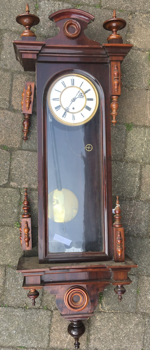 Large ornate Vienna regulator wall clock with 2 piece dial missing weight (2 pieces of case need