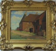 Oil on board of 'Cadborough Farm on Rye' by Walter J Hall (1866-1947) signed and dated 1926 (also