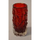 Whitefriars ruby red cylindrical bark vase