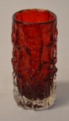 Whitefriars ruby red cylindrical bark vase
