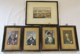 5 George Baxter prints inc HRH Prince Albert & Napoleon