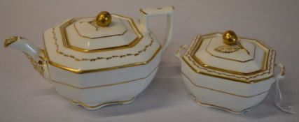 Georgian Spode pattern 341 teapot and sugar bowl (AF - teapot is heavily repaired/cracked)