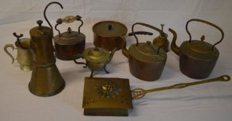 Various metalware including copper kettles