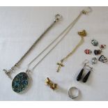 Small selection of costume jewellery inc silver bracelet etc