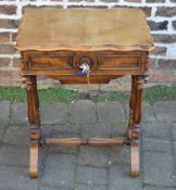 An ornate Victorian rosewood and burr maple Victorian work table (mirror cracked)