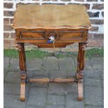 An ornate Victorian rosewood and burr maple Victorian work table (mirror cracked)