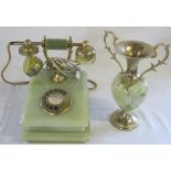 Onyx and brass vintage telephone & Italian onyx twin handled vase