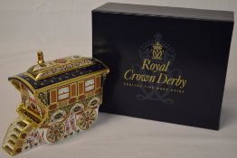 Boxed Royal Crown Derby limited edition gypsy caravan paperweight with gold stopper