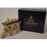 Boxed Royal Crown Derby limited edition gypsy caravan paperweight with gold stopper