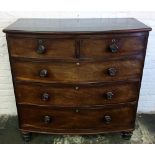 Victorian mahogany bow fronted chest of drawers with turned handles & legs H104cm W103cm