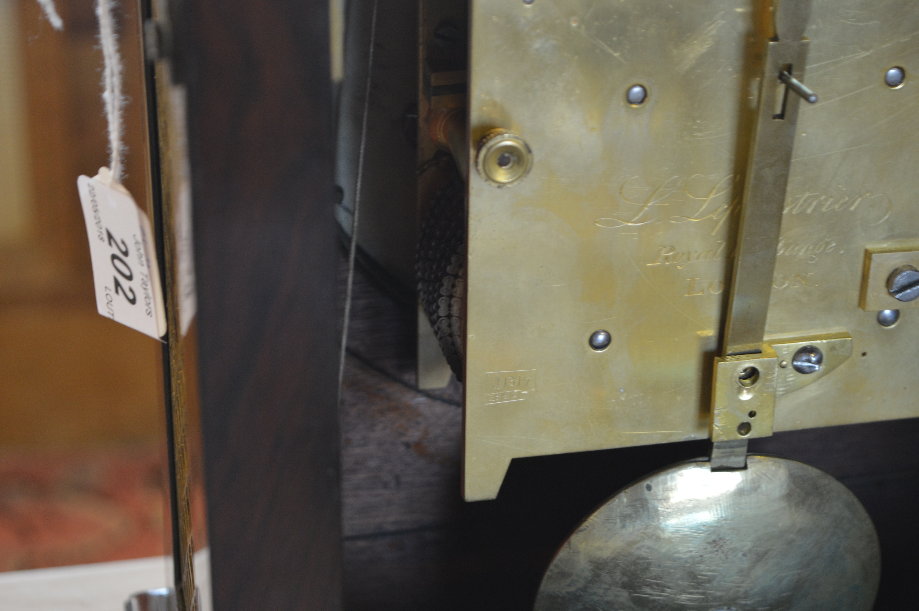 George III / Regency rosewood and brass repeating bracket clock, the dial marked L Leplastrier, - Image 7 of 8