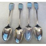 4 silver teaspoons Exeter 1847 maker William Rawlings Sobey weight 2.