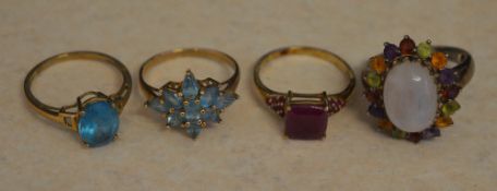 3 9ct gold rings and a silver ring