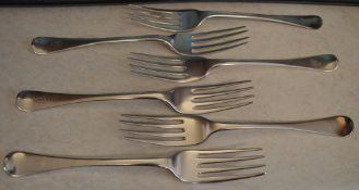 6 matching Georgian silver forks, London 1834, total approx weight 7.