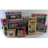 10 boxed Sindy doll accessories including dining table & chairs, wall oven, shower,