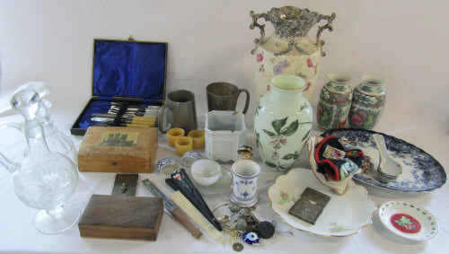 2 boxes of assorted ceramics, glassware, fans,