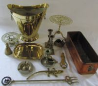 Assorted brass and copper ware inc bucket & candlesticks