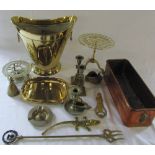 Assorted brass and copper ware inc bucket & candlesticks
