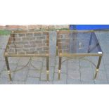 Pair of brass and glass top coffee tables